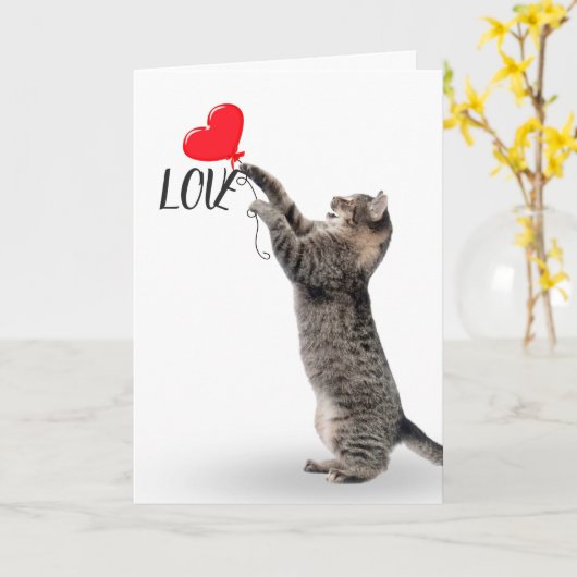 Gray Tabby mit Heart Balloon Karte (Gelbe Blume)