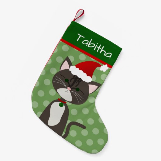 Gray Tabby Santa Kitty Kleiner Weihnachtsstrumpf (Vorderansicht (hängend))