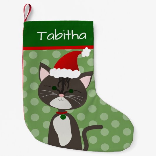 Gray Tabby Santa Kitty Kleiner Weihnachtsstrumpf (Vorderseite)