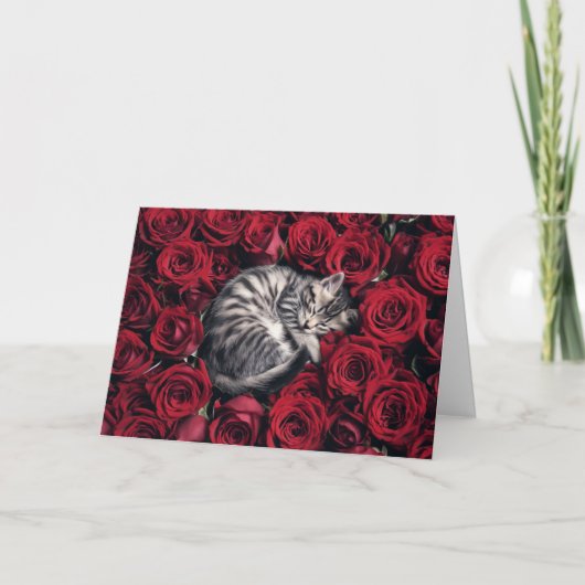 Gray Tabby und Rose Karte (Vorderseite)