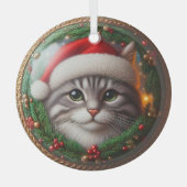 Gray Tabby Weihnachtsmannmütze Glasfaser Ornament Aus Glas (Vorderseite)