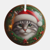 Gray Tabby Weihnachtsmannmütze Glasfaser Ornament Aus Glas (Rückseite)