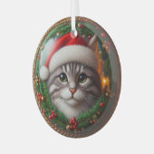 Gray Tabby Weihnachtsmannmütze Glasfaser Ornament Aus Glas (Vorderseite links)