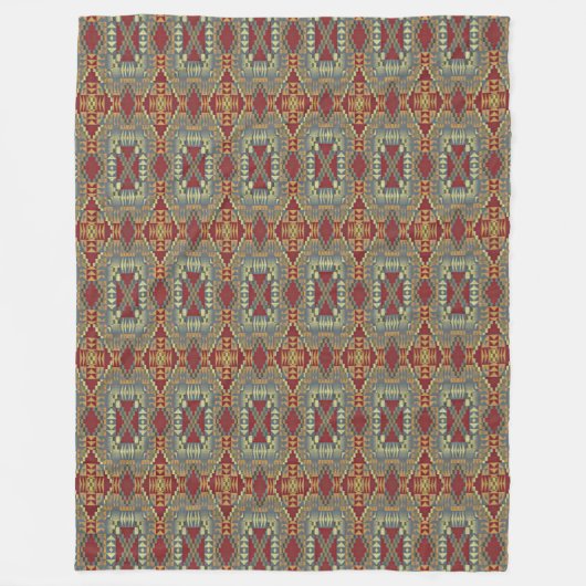 Gray Tan Brown Ochre Ivory Red Tribal Art Muster Fleecedecke (Vorderseite)