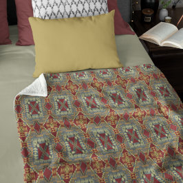 Gray Tan Brown Ochre Ivory Red Tribal Art Muster Fleecedecke