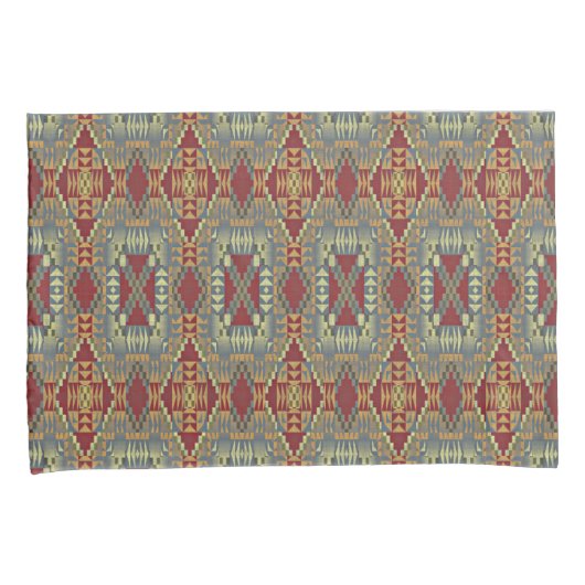 Gray Tan Brown Ochre Ivory Red Tribal Art Muster Kissenbezug (Vorderseite-Rechts)