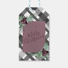 Gray Tartan Lila Floral Frohe Weihnachten Geschenkanhänger