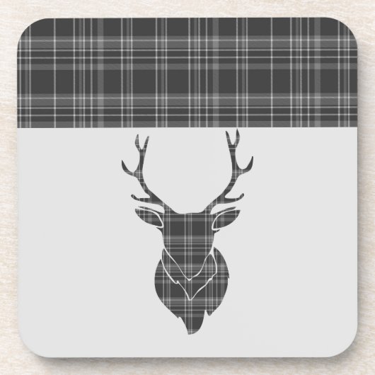 Gray Tartan Pattern Stag Getränkeuntersetzer (Vorderseite)