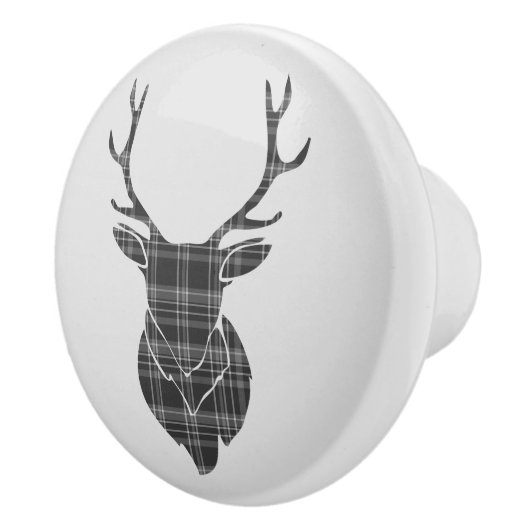Gray Tartan Stag Head Antler Rustikal Keramikknauf (Rechts)