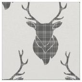 Gray Tartan Stag Head Antler Rustikales Muster Stoff (Nahaufnahme)