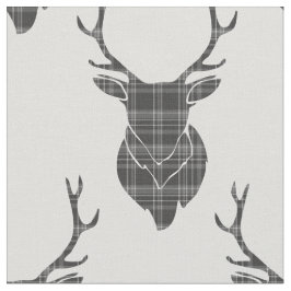 Gray Tartan Stag Head Antler Rustikales Muster Stoff