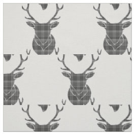 Gray Tartan Stag Head Antler Rustikales Muster Stoff