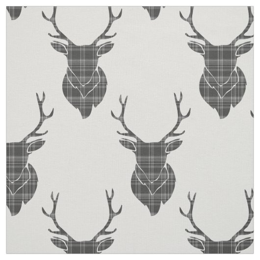 Gray Tartan Stag Head Antler Rustikales Muster Stoff (Muster)