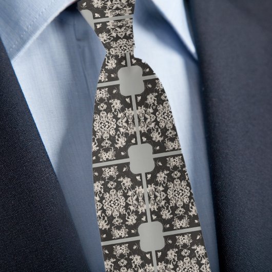 Gray Taupe Tile Pattern Necktie Krawatte