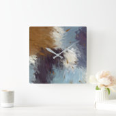 Gray Taupe White Abstract Wall Clock Quadratische Wanduhr (Zuhause)