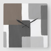 Gray Taupe White Geometric Modern Minimalistisch Quadratische Wanduhr (Vorderseite)