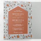 Gray Terrazzo Tile Terracotta Arch QR Hochzeit Dreifach Gefaltete Einladung (Innen Erste Seite)