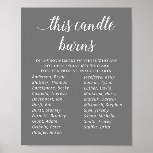 Gray This Candle Burns Class Reunion Memorial Poster (Vorne)