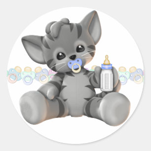 Gray Tiger Kitten Blue Baby Boy Runder Aufkleber