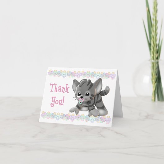 Gray Tiger Kitten Pink Schnuller Danke Karte (Vorderseite)