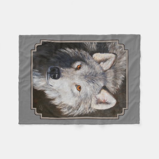Gray Timber Wolf Face Portrait Fleecedecke (Vorderseite (Horizontal))
