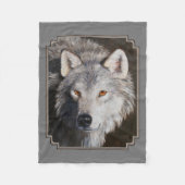 Gray Timber Wolf Face Portrait Fleecedecke (Vorderseite)