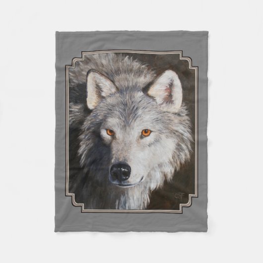 Gray Timber Wolf Face Portrait Fleecedecke (Vorderseite)