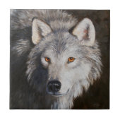 Gray Timber Wolf Face Portrait Fliese (Vorderseite)