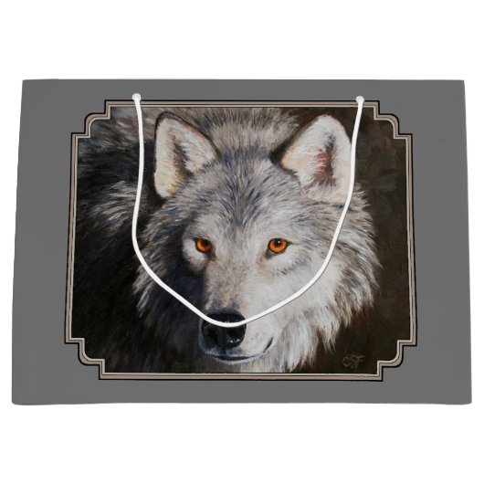 Gray Timber Wolf Face Portrait Große Geschenktüte (Vorderseite)