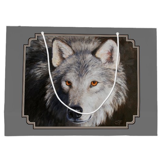 Gray Timber Wolf Face Portrait Große Geschenktüte (Rückseite)