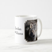 Gray Timber Wolf Face Portrait Kaffeetasse (VorderseiteRechts)