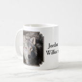 Gray Timber Wolf Face Portrait Kaffeetasse (Vorderseite Links)