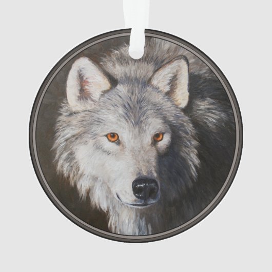 Gray Timber Wolf Face Portrait Ornament (Rückseite)