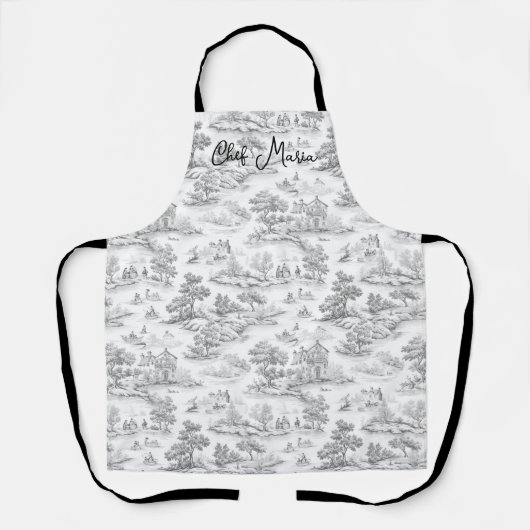 Gray Toile de Jouy Cooking & Baking Geschenk Küche Schürze (Vorderseite)