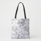 Gray Toile de Jouy Elegante Monogram im französisc Tasche (Vorderseite)
