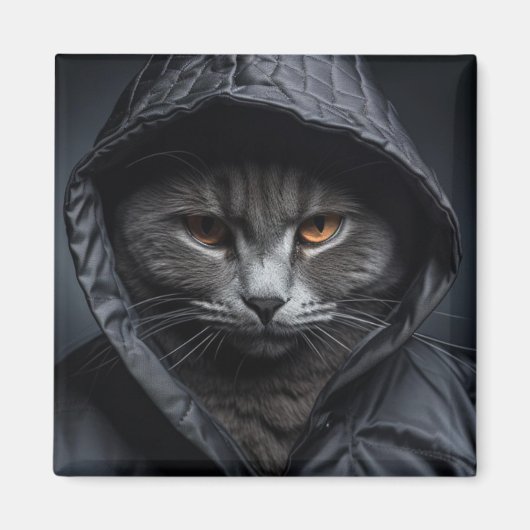 Gray Tom Cat Wearing Hoodie Jacket Magnet (Vorne)