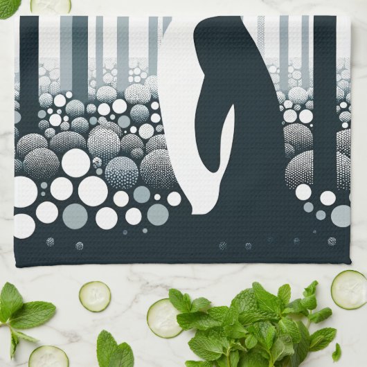 Gray Tones Dark Night Geometry Pinguin Forest Geschirrtuch (Gefaltet)