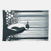 Gray Tones Dark Night Geometry Pinguin Forest Geschirrtuch (Horizontal)