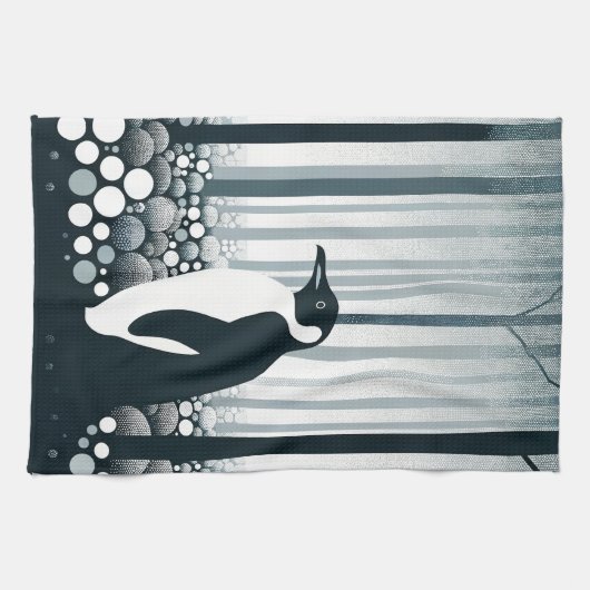 Gray Tones Dark Night Geometry Pinguin Forest Geschirrtuch (Horizontal)