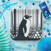 Gray Tones Dark Night Geometry Pinguin Forest Pappteller (Party)
