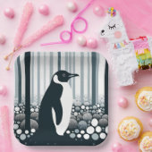 Gray Tones Dark Night Geometry Pinguin Forest Pappteller (Party)