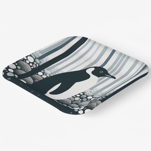 Gray Tones Dark Night Geometry Pinguin Forest Pappteller (Gewinkelt)