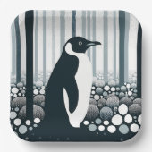 Gray Tones Dark Night Geometry Pinguin Forest Pappteller (Vorderseite)