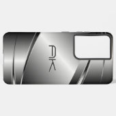Gray Tones Stainless Steel Metalli Look- Monogram Samsung Galaxy Hülle (Linke Seite)