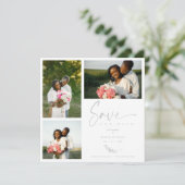 Gray Trendy Branches Wedding Save Date 3 Photos (Stehend Vorderseite)