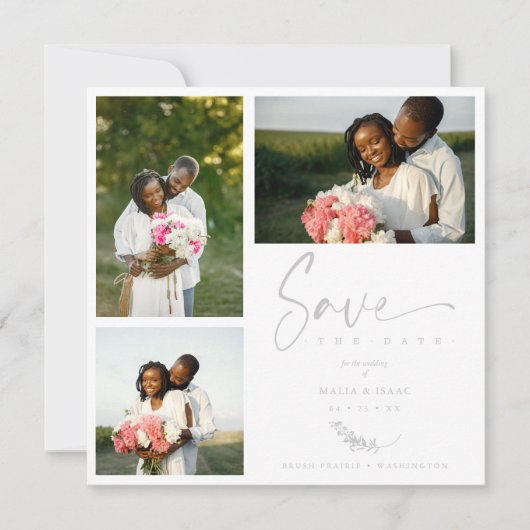 Gray Trendy Branches Wedding Save Date 3 Photos (Vorderseite)