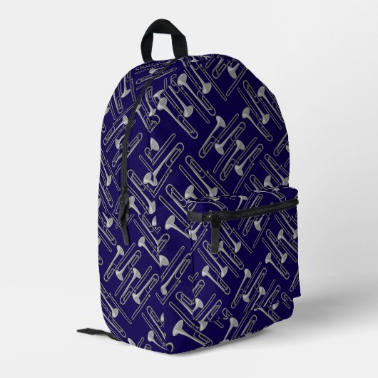 Gray Trombone Crosshatch Pattern Bedruckter Rucksack (Rückseitige Ecke links)