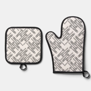 Gray Trombone Crosshatch Pattern Ofenhandschuh & Topflappen-Set