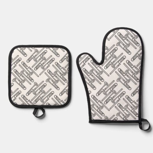 Gray Trombone Crosshatch Pattern Ofenhandschuh & Topflappen-Set (Vorderseite)