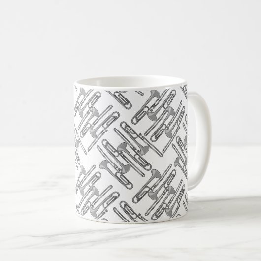 Gray Trombone Crosshatch White Pattern Kaffeetasse (VorderseiteRechts)
